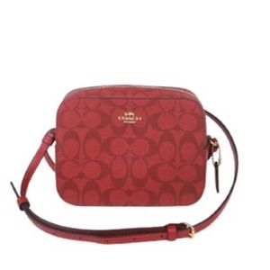 Coach red mini Camera signature coach bag. Style 91677.